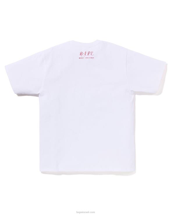 לבן A Bathing Ape 644LV148 גברים טי ראש חג המולד