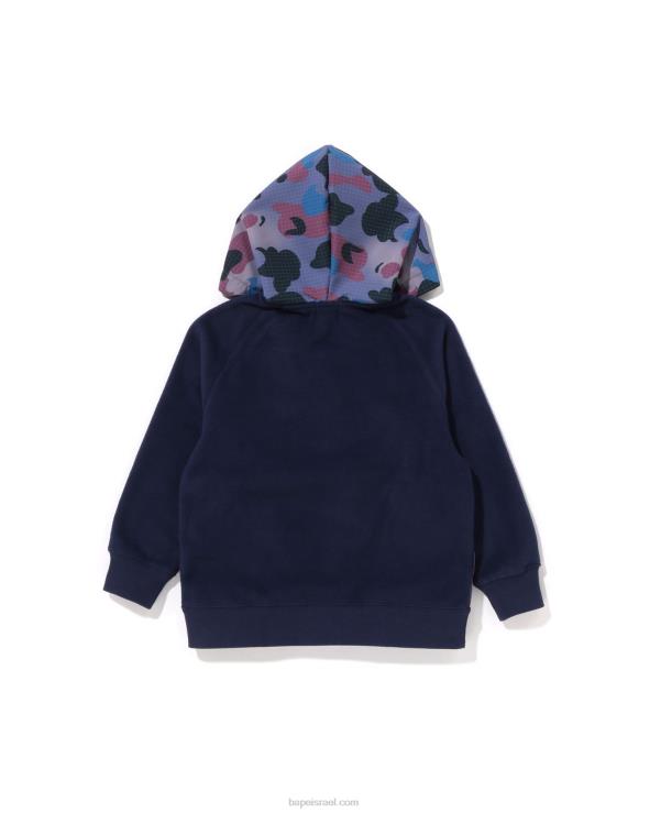 כחול כהה A Bathing Ape 644LV1491 ילדים קפוצ'ון קפוצ'ון גריד camo סוודר צמר חצי הצמד