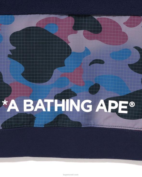 כחול כהה A Bathing Ape 644LV1491 ילדים קפוצ'ון קפוצ'ון גריד camo סוודר צמר חצי הצמד