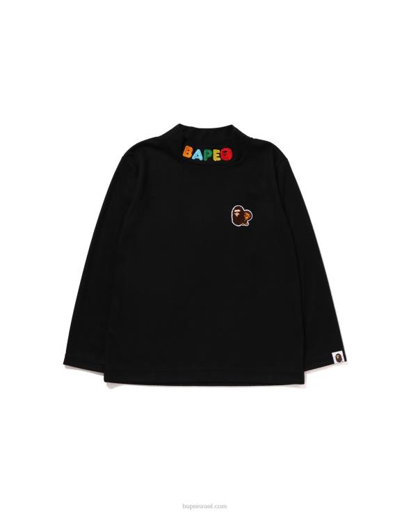 שָׁחוֹר A Bathing Ape 644LV1492 ילדים ראש ומילו חולצת צווארון בנקודה אחת