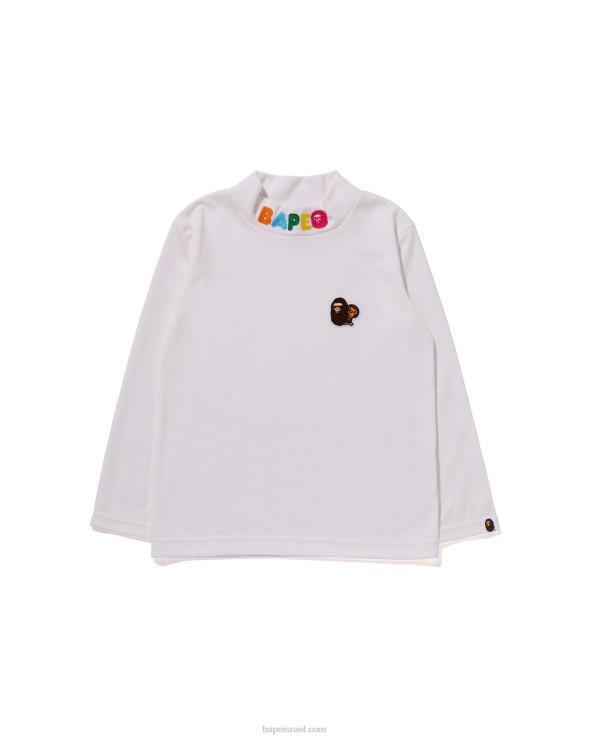 לבן A Bathing Ape 644LV1494 ילדים ראש ומילו חולצת צווארון בנקודה אחת