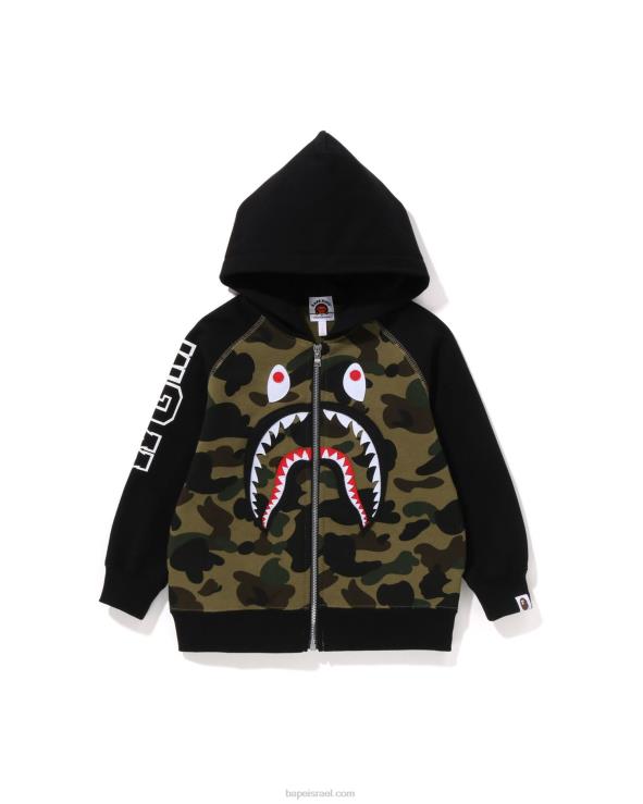 צבא ירוק A Bathing Ape 644LV1499 ילדים קפוצ'ון רוכסן 1st camo shark patch