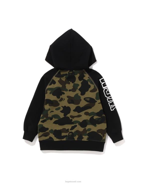 צבא ירוק A Bathing Ape 644LV1499 ילדים קפוצ'ון רוכסן 1st camo shark patch