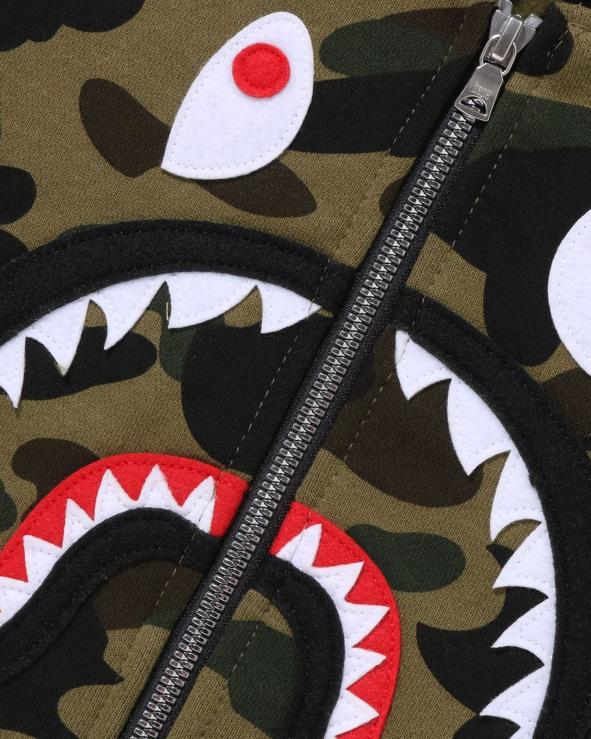 צבא ירוק A Bathing Ape 644LV1499 ילדים קפוצ'ון רוכסן 1st camo shark patch
