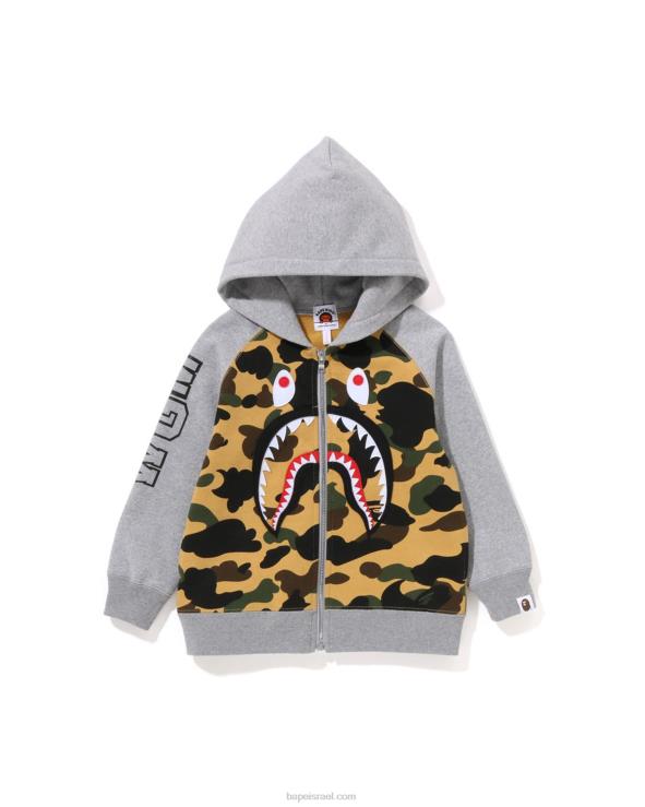 צהוב A Bathing Ape 644LV1500 ילדים קפוצ'ון רוכסן 1st camo shark patch