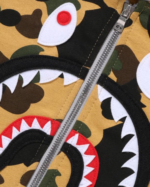 צהוב A Bathing Ape 644LV1500 ילדים קפוצ'ון רוכסן 1st camo shark patch