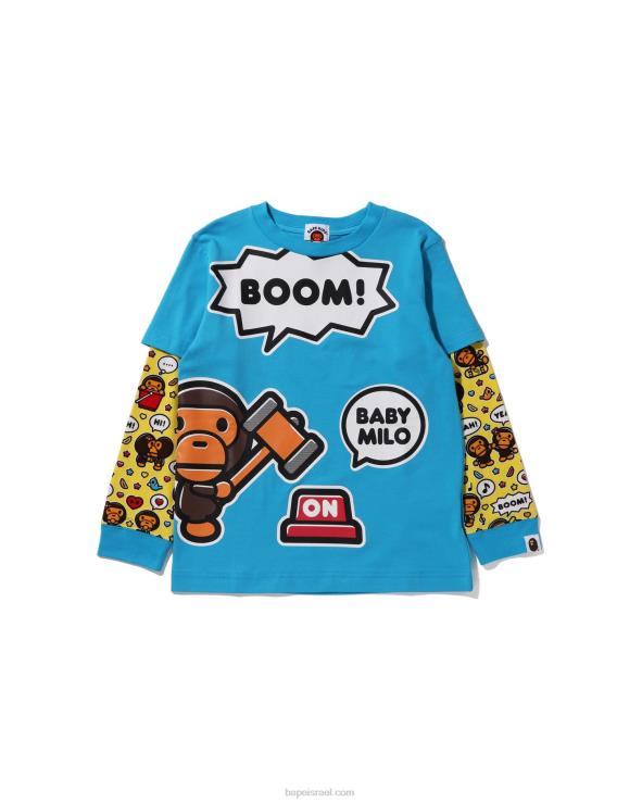 כְּחוֹל A Bathing Ape 644LV1518 ילדים בלון דיבור בייבי מילו חולצה שכבתית