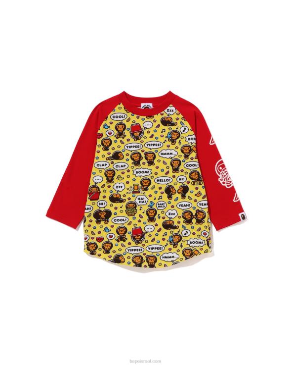 אדום בהיר A Bathing Ape 644LV1530 ילדים בייבי מילו בלון דיבור raglan חולצה 3/4
