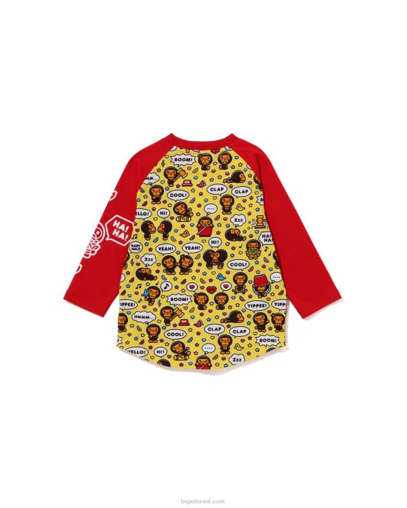 אדום בהיר A Bathing Ape 644LV1530 ילדים בייבי מילו בלון דיבור raglan חולצה 3/4