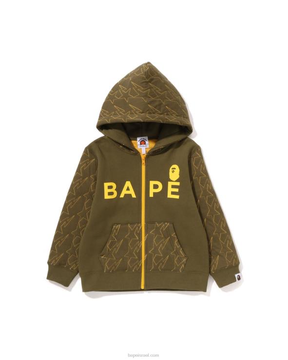 צבא ירוק A Bathing Ape 644LV1544 ילדים קפוצ'ון עם רוכסן קווילטי