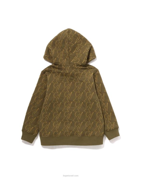 צבא ירוק A Bathing Ape 644LV1544 ילדים קפוצ'ון עם רוכסן קווילטי