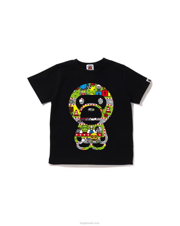 שָׁחוֹר A Bathing Ape 644LV1549 ילדים בייבי מילו מרוץ טי בייבי מילו גדול