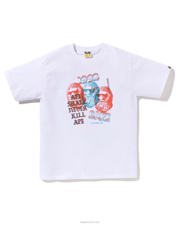 לבן A Bathing Ape 644LV156 גברים טי פיגמנט שלוש ראשים