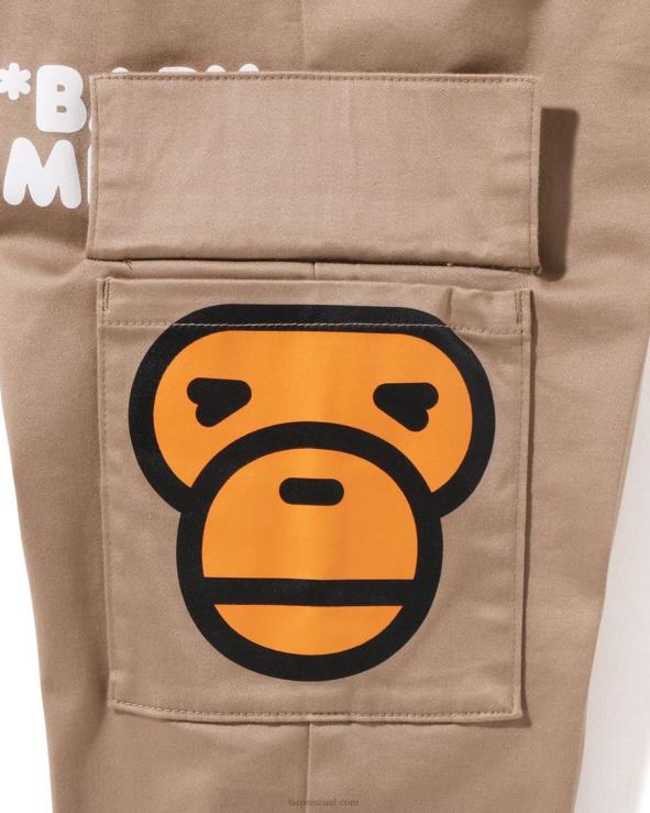 בז' A Bathing Ape 644LV1598 ילדים מכנסי כיס צד של בייבי מילו