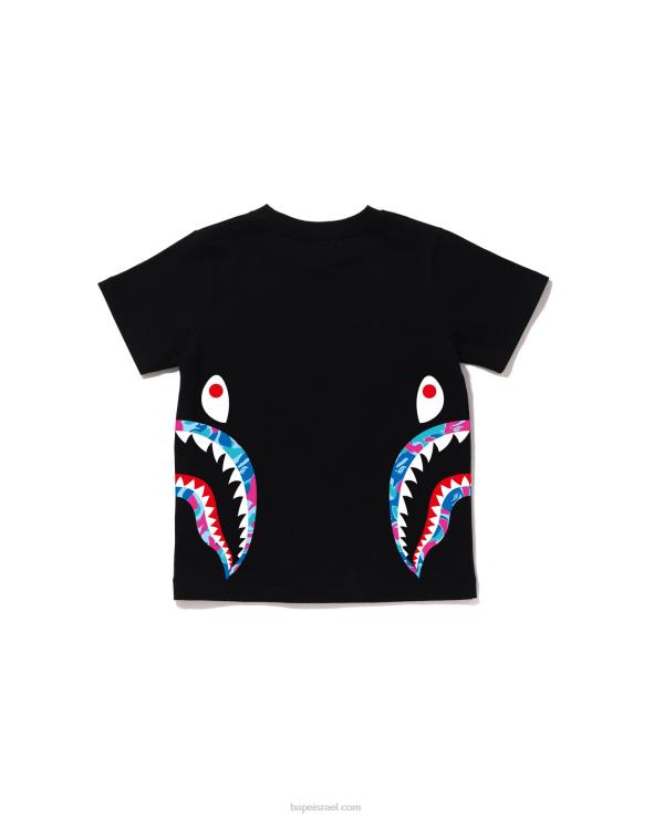 שָׁחוֹר A Bathing Ape 644LV1613 ילדים טי כריש צדדי קאמו שיש