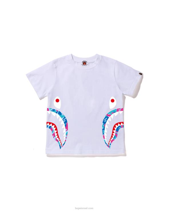 לבן A Bathing Ape 644LV1614 ילדים טי כריש צדדי קאמו שיש