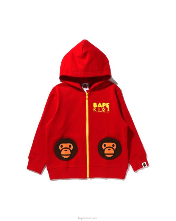 אדום בהיר A Bathing Ape 644LV1626 ילדים קפוצ'ון רוכסן בכיס תינוק מילו