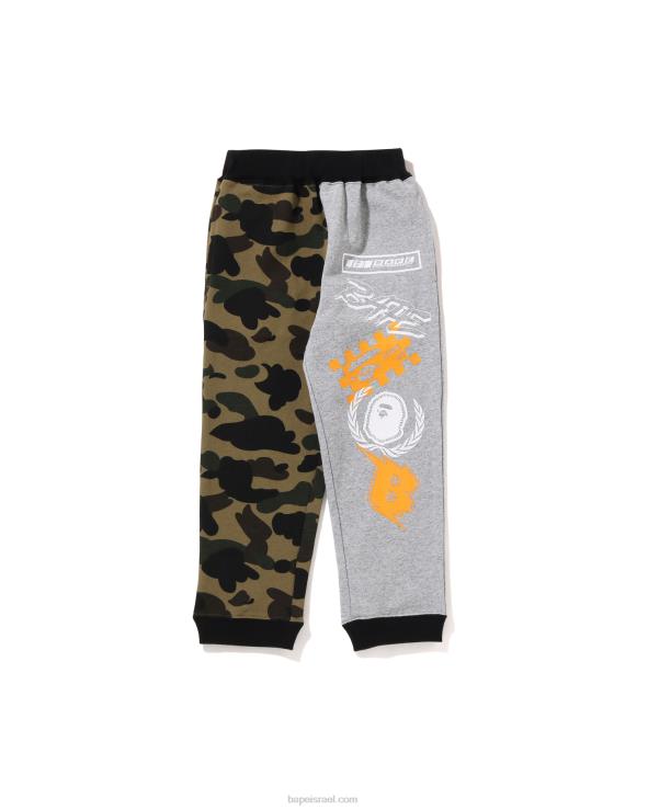 צבא ירוק A Bathing Ape 644LV1652 ילדים מכנסי טרנינג בהדפס סמל 1st camo team