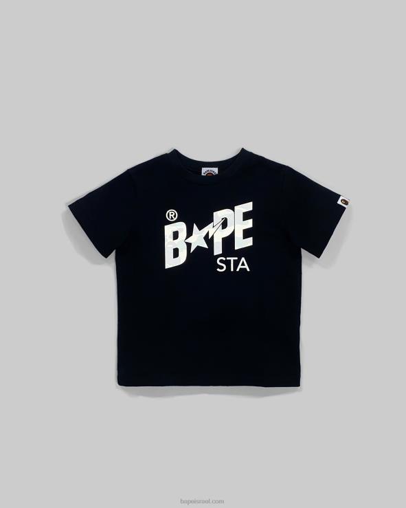 שָׁחוֹר A Bathing Ape 644LV1663 ילדים חולצת לוגו של משקף 1st camo