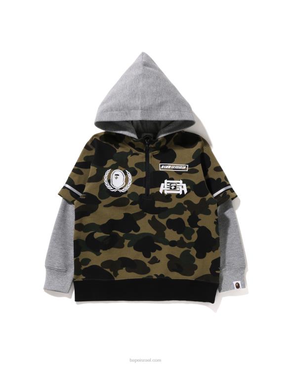 צבא ירוק A Bathing Ape 644LV1668 ילדים קפוצ'ון סוודר בשכבות 1st camo racing