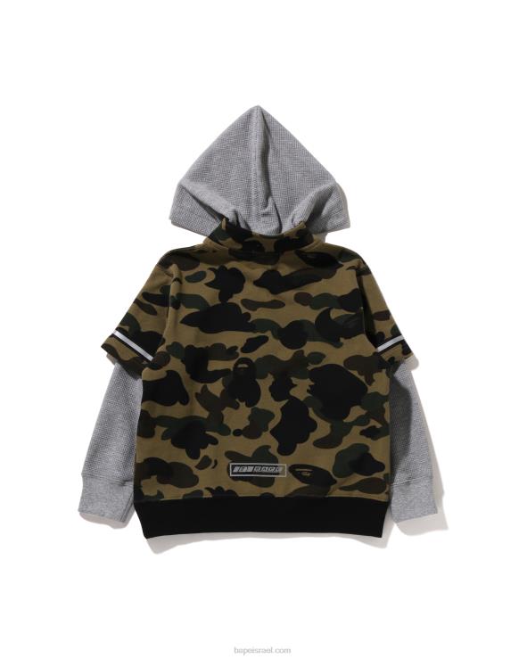 צבא ירוק A Bathing Ape 644LV1668 ילדים קפוצ'ון סוודר בשכבות 1st camo racing