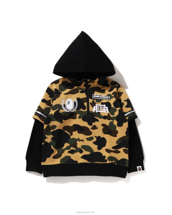 צהוב A Bathing Ape 644LV1669 ילדים קפוצ'ון סוודר בשכבות 1st camo racing