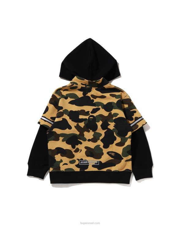 צהוב A Bathing Ape 644LV1669 ילדים קפוצ'ון סוודר בשכבות 1st camo racing