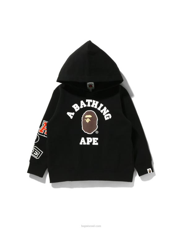 שָׁחוֹר A Bathing Ape 644LV1673 ילדים קפוצ'ון סוודר עם מספר גופנים