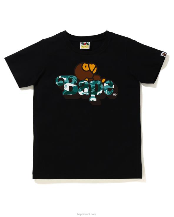 שָׁחוֹר A Bathing Ape 644LV1710 ילדים שיש קמו מילו על טי