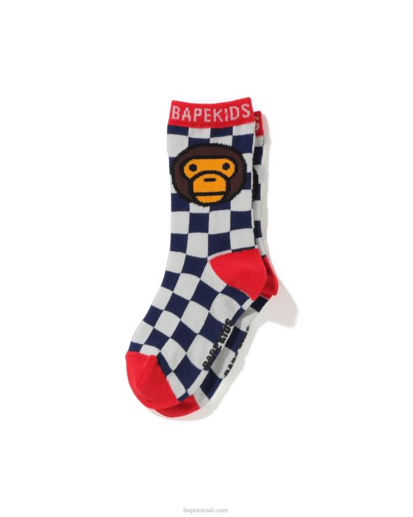 כחול כהה A Bathing Ape 644LV1741 ילדים גרבי דגל משובצות בייבי מילו