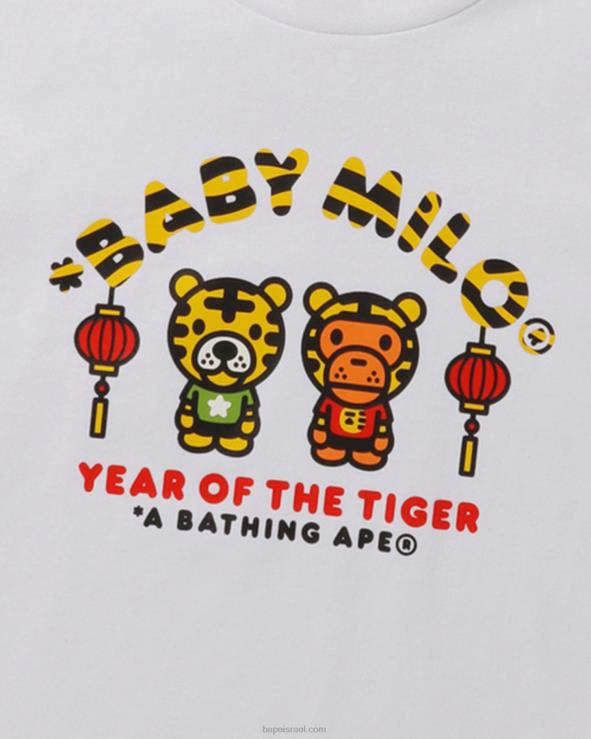 לבן A Bathing Ape 644LV1746 ילדים שנת הטיגריס בייבי מילו טי