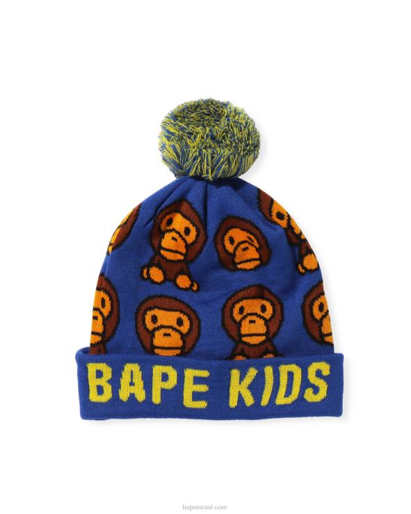 כְּחוֹל A Bathing Ape 644LV1751 ילדים כובע סרוג בדוגמת baby milo
