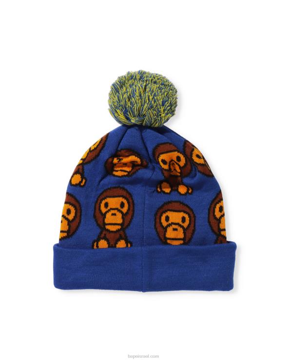 כְּחוֹל A Bathing Ape 644LV1751 ילדים כובע סרוג בדוגמת baby milo