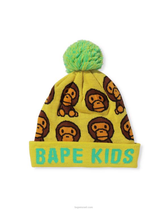 צהוב A Bathing Ape 644LV1753 ילדים כובע סרוג בדוגמת baby milo