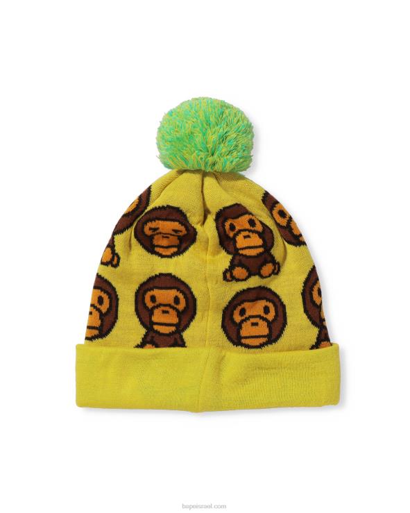 צהוב A Bathing Ape 644LV1753 ילדים כובע סרוג בדוגמת baby milo