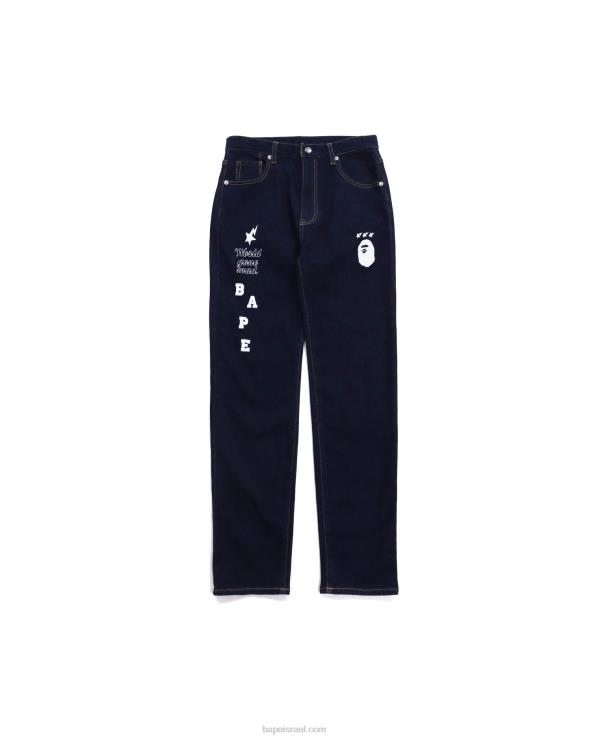 כחול כהה A Bathing Ape 644LV1761 ילדים מכנסי ג'ינס עם הדפס רב