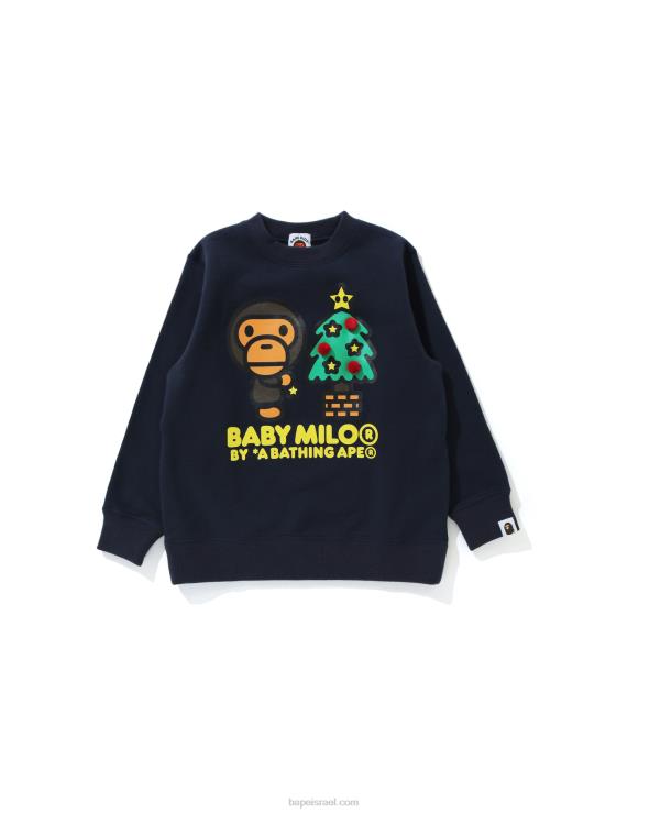 כחול כהה A Bathing Ape 644LV1785 ילדים בייבי מילו עץ חג המולד סווטשירט עם צווארון