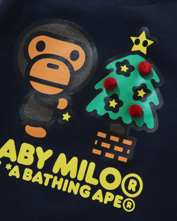 כחול כהה A Bathing Ape 644LV1785 ילדים בייבי מילו עץ חג המולד סווטשירט עם צווארון