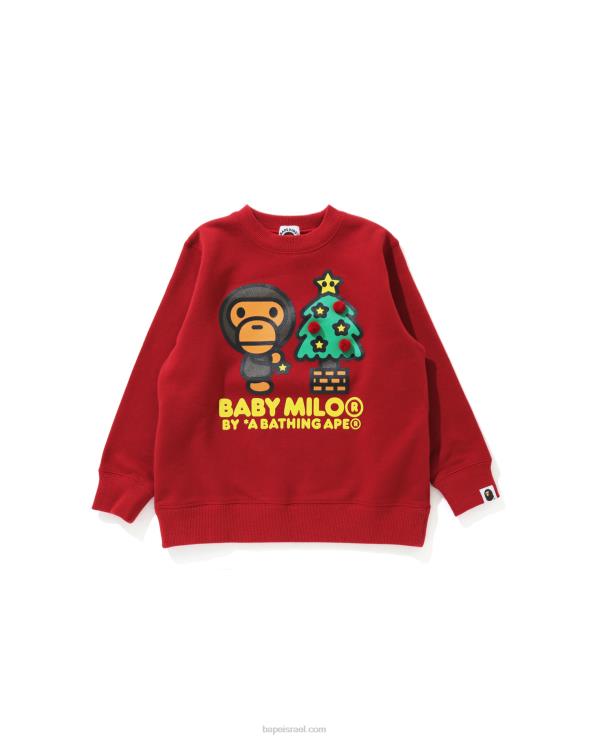 אדום בהיר A Bathing Ape 644LV1786 ילדים בייבי מילו עץ חג המולד סווטשירט עם צווארון