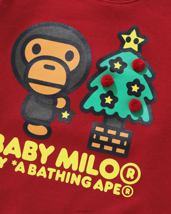 אדום בהיר A Bathing Ape 644LV1786 ילדים בייבי מילו עץ חג המולד סווטשירט עם צווארון