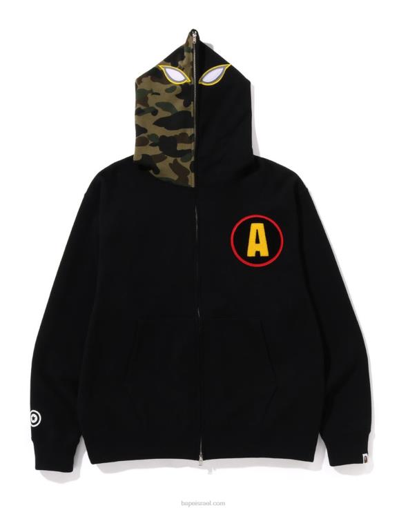 שָׁחוֹר A Bathing Ape 644LV179 גברים קפוצ'ון עם רוכסן מלא בהתאמה צללית