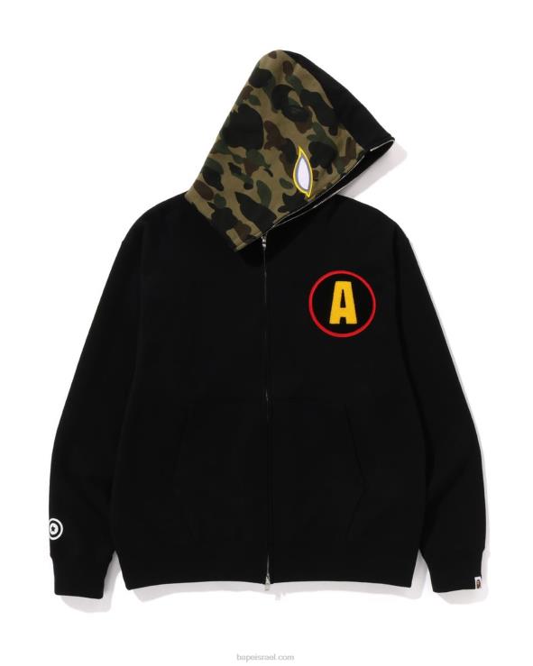שָׁחוֹר A Bathing Ape 644LV179 גברים קפוצ'ון עם רוכסן מלא בהתאמה צללית