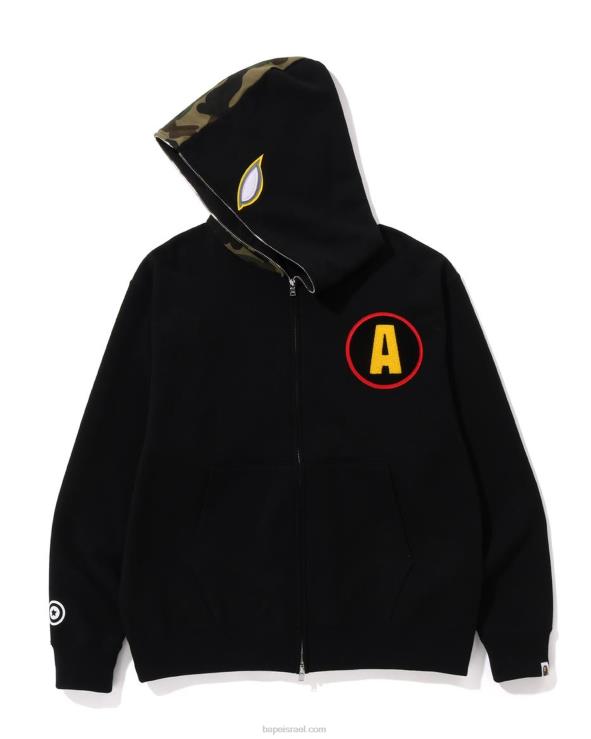 שָׁחוֹר A Bathing Ape 644LV179 גברים קפוצ'ון עם רוכסן מלא בהתאמה צללית