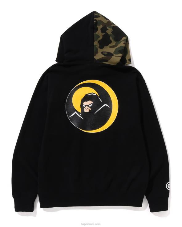 שָׁחוֹר A Bathing Ape 644LV179 גברים קפוצ'ון עם רוכסן מלא בהתאמה צללית