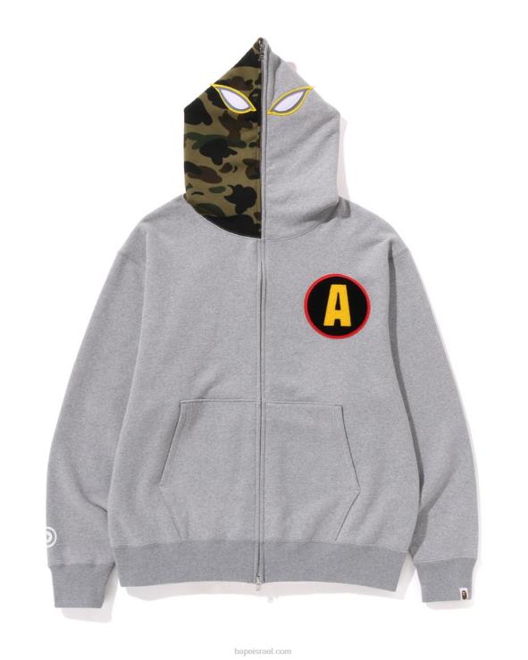 אפור A Bathing Ape 644LV180 גברים קפוצ'ון עם רוכסן מלא בהתאמה צללית