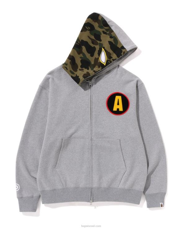 אפור A Bathing Ape 644LV180 גברים קפוצ'ון עם רוכסן מלא בהתאמה צללית