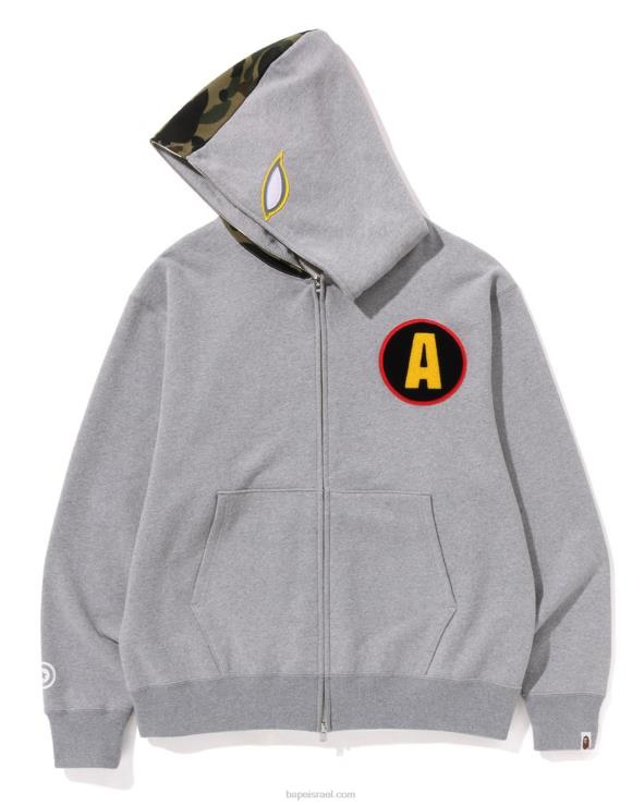 אפור A Bathing Ape 644LV180 גברים קפוצ'ון עם רוכסן מלא בהתאמה צללית