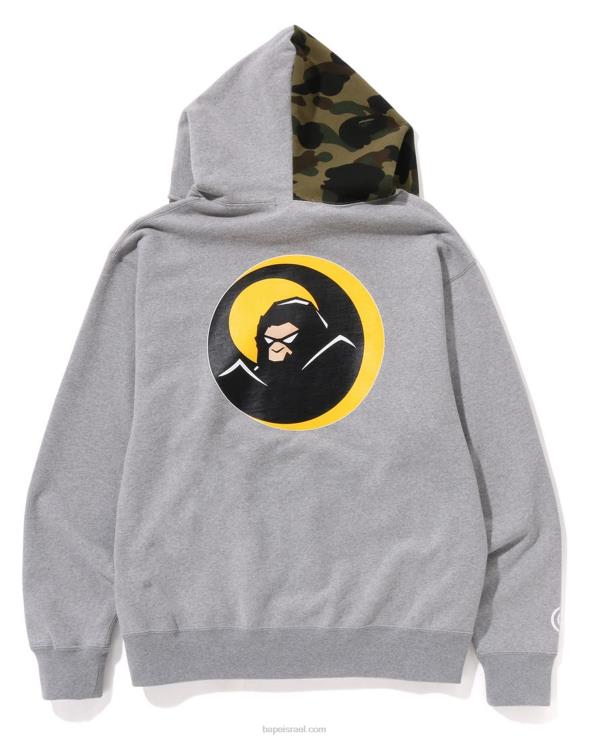אפור A Bathing Ape 644LV180 גברים קפוצ'ון עם רוכסן מלא בהתאמה צללית