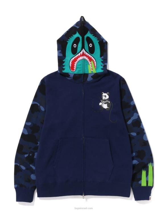 כחול כהה A Bathing Ape 644LV186 גברים קפוצ'ון עם רוכסן מלא בצבע camo panda