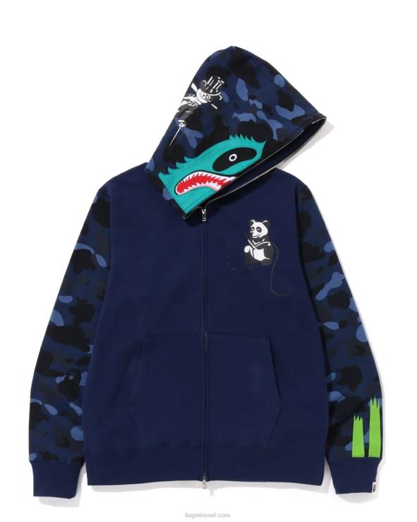 כחול כהה A Bathing Ape 644LV186 גברים קפוצ'ון עם רוכסן מלא בצבע camo panda